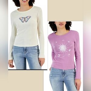 LOT of 2 Tops Rebellious One from Macy's Graphic Tees Junior's XL or Women's L